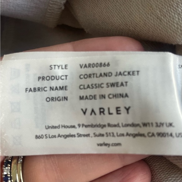 Varley Cortland Zip Jacket High Neck Ivory Marl Cream Size Med Athleisure travel - Picture 10 of 10